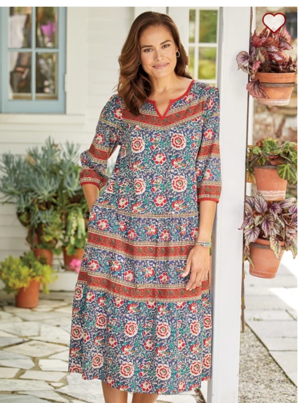The Vermont Country Store Cotton Mumuu 3/4 Sleeve Dress Boho 2X